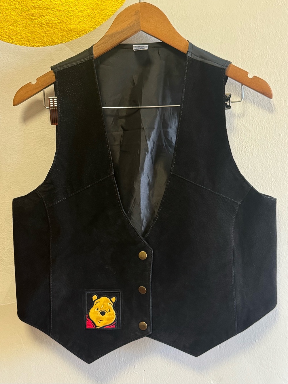 Vintage 90s Disney Winnie the Pooh Black Suede Genuine Leather Vest